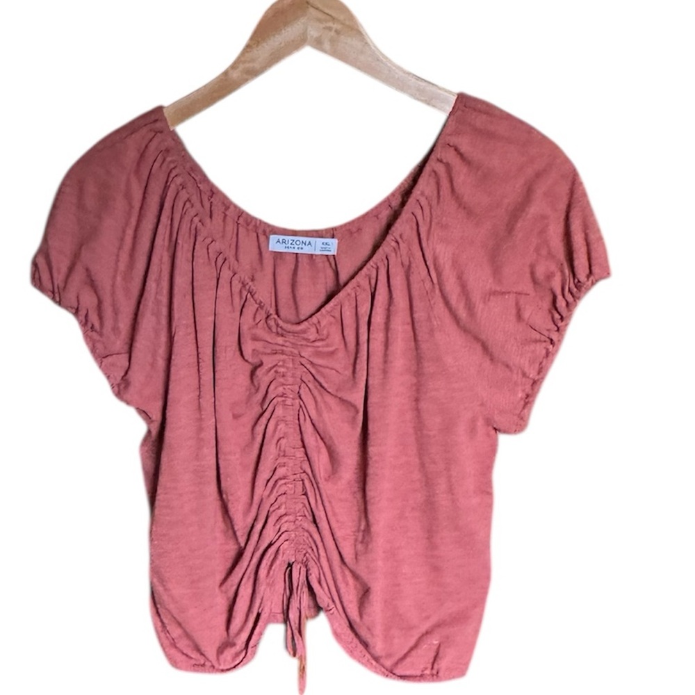 Arizona Jean Company Orange Ruched Tie Front Blouse